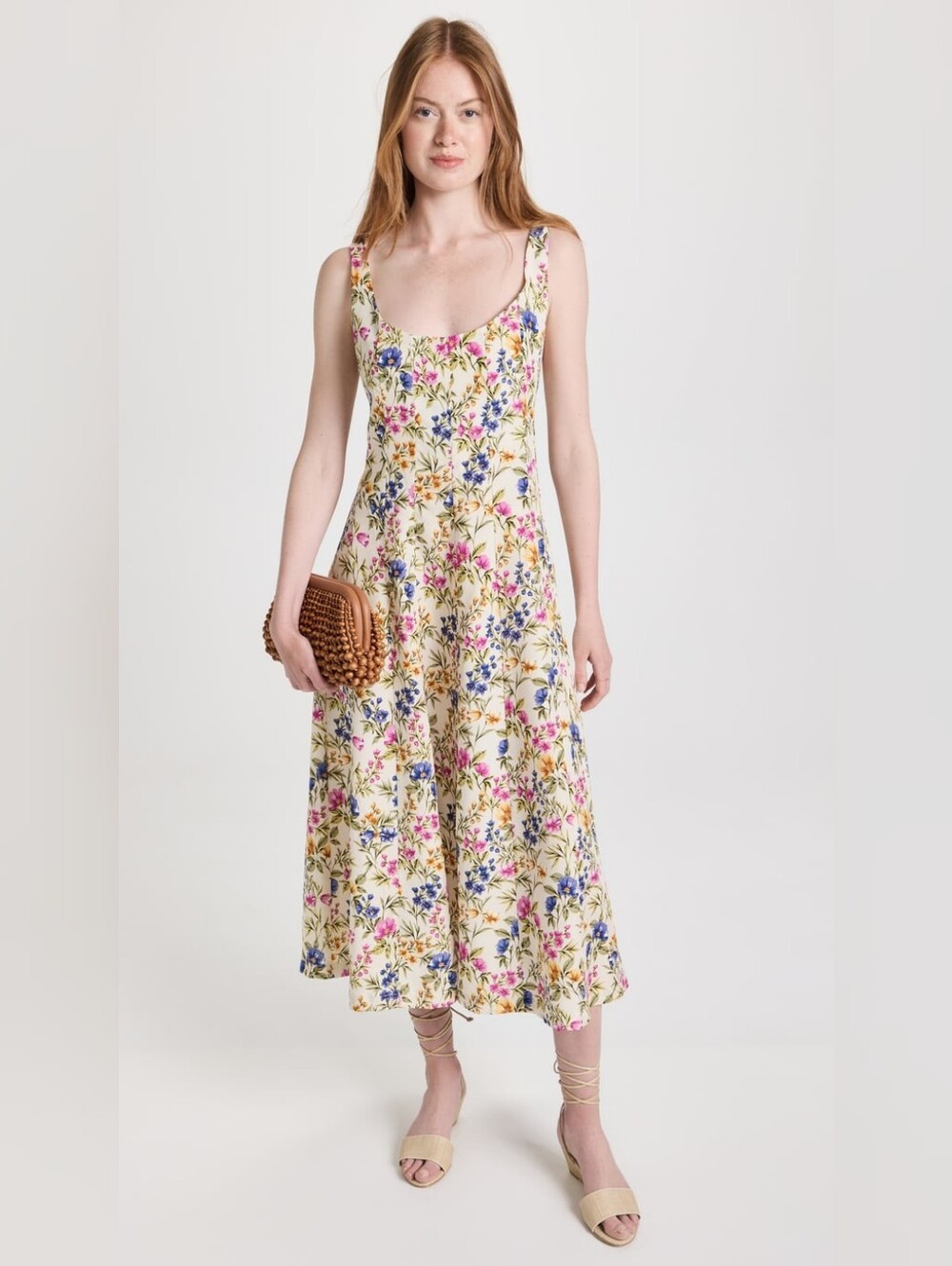 Anthropologie En Saison Linen Blend Floral Valeria Midi Dress Large